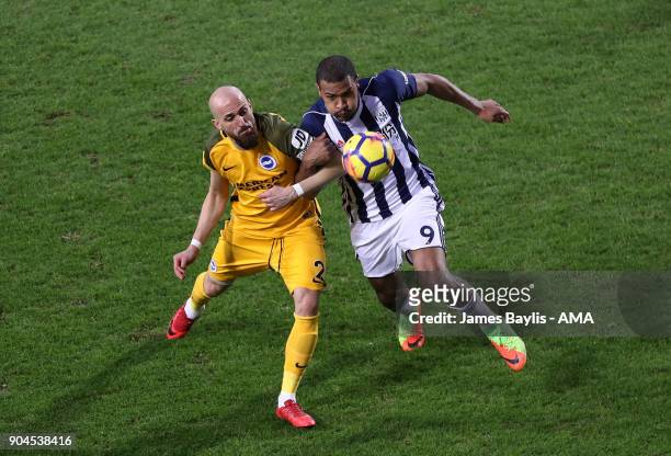 Bruno of Brighton and Hove Albion and Salomon Rondon of West Bromwich Albion during the Premier League match between West Bromwich Albion and...