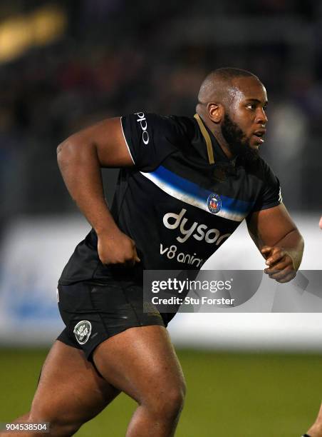 Beno Obano of Bath in action during the European Rugby Champions Cup match between Bath Rugby and Scarlets at Recreation Ground on January 12, 2018...