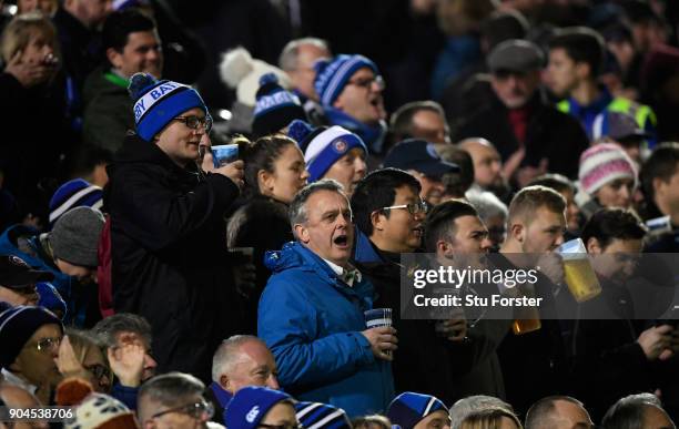 Vocal Bath crowd during the European Rugby Champions Cup match between Bath Rugby and Scarlets at Recreation Ground on January 12, 2018 in Bath,...