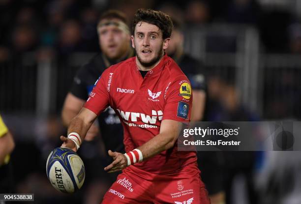 Scarlets player Dan Jones in action during the European Rugby Champions Cup match between Bath Rugby and Scarlets at Recreation Ground on January 12,...