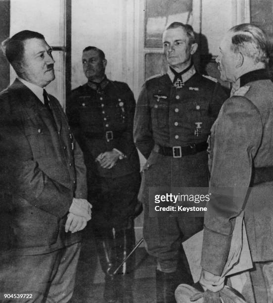 From left to right, German Chancellor Adolf Hitler , General Heinz Guderian, Field Marshal Fedor von Bock and German officer Wilhelm Keitel, July...