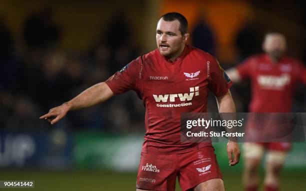 Scarlets captain Ken Owens reacts during the European Rugby Champions Cup match between Bath Rugby and Scarlets at Recreation Ground on January 12,...