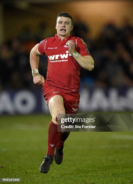 Scarlets player Scott Williams in action during the European Rugby Champions Cup match between Bath Rugby and Scarlets at Recreation Ground on...