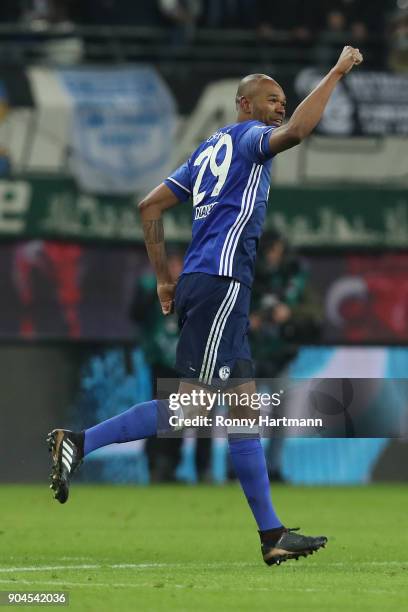 Naldo of Schalke celebrates after he scored a goal to make it 1:1 during the Bundesliga match between RB Leipzig and FC Schalke 04 at Red Bull Arena...