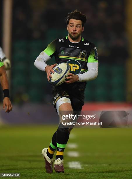 Ben Foden of Northampton Saints runs in to score a try during the European Rugby Champions Cup match between Northampton Saints and ASM Clermont...