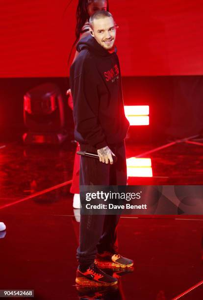 Images from this event are only to be used in relation to this event. Liam Payne performs at the BRIT Awards 2018 nominations at ITV Studios on...