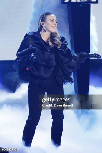 Images from this event are only to be used in relation to this event. A member of Clean Bandit performs at the BRIT Awards 2018 nominations at ITV...