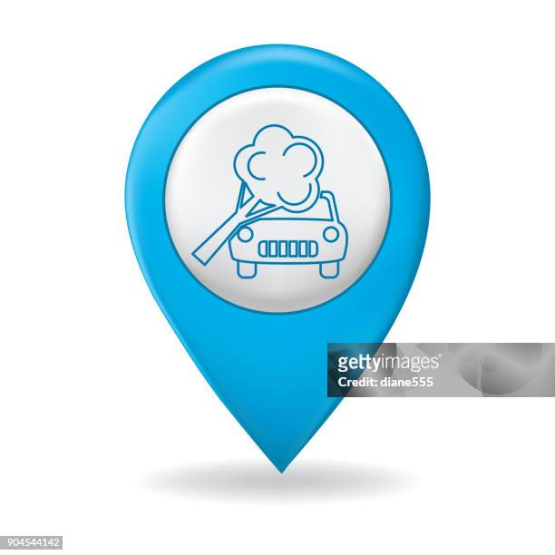 thin line icon on a map pointer pin - auto insurance - broken tree stock illustrations