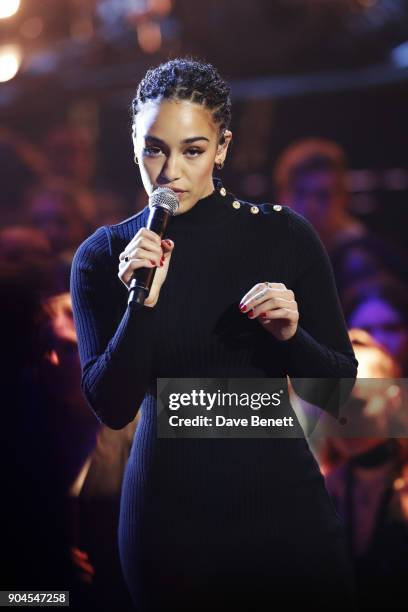 Images from this event are only to be used in relation to this event. Jorja Smith performs at the BRIT Awards 2018 nominations at ITV Studios on...