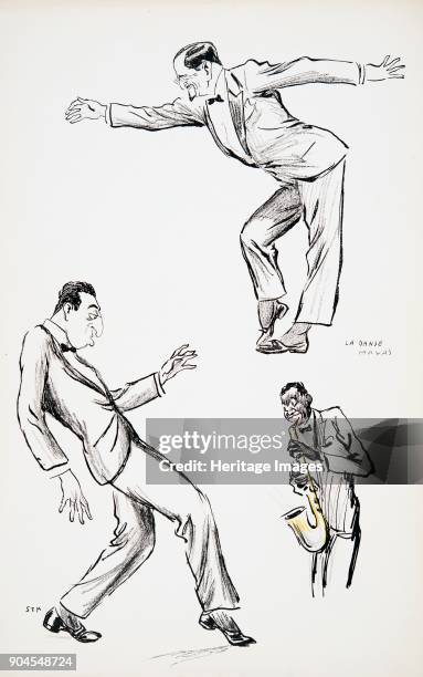 Two gentlemen in black tie perform La Danse Havas to the saxophone, from 'White Bottoms' pub. 1927,, from 'White Bottoms' pub. 1927,.