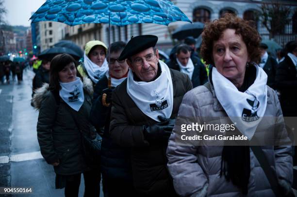 Some relatives of Basque prisoners take part in a demonstration organised by the citizen's network which is calling for an immediate end to the...