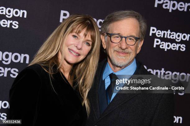 Steven Spielberg and his wife Kate Capshaw attend 'Pentagon Papers' Premiere at Cinema UGC Normandie on January 13, 2018 in Paris, France.