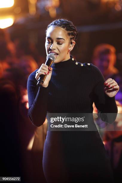 Images from this event are only to be used in relation to this event. Jorja Smith performs at the BRIT Awards 2018 nominations at ITV Studios on...