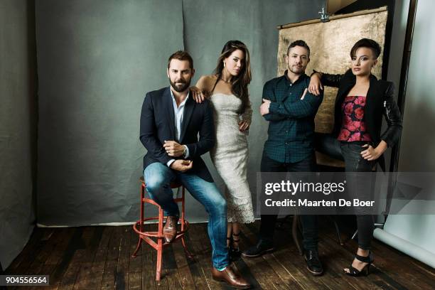 Daniel MacPherson, Roxanne McKee, Warren Brown and Alin Sumarwata of Cinemax's 'Strike Back' poses for a portrait during the 2018 Winter TCA Tour at...