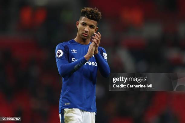 Mason Holgate of Everton during the Premier League match between Tottenham Hotspur and Everton at Wembley Stadium on January 13, 2018 in London,...