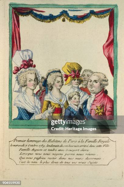 The people of Paris pay their first tribute to the Royal Family, Wednesday 7 October the day after their arrival at the city, pub. 1789 . The Royal...