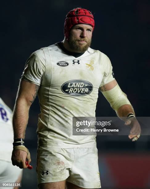 James Haskell of Wasps during the European Rugby Champions Cup match between Harlequins and Wasps at Twickenham Stoop on January 13, 2018 in London,...