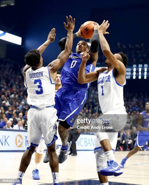 Marcus Foster of the Creighton Bluejays shoots the ball against the Xavier Musketeers at Cintas Center on January 13, 2018 in Cincinnati, Ohio.