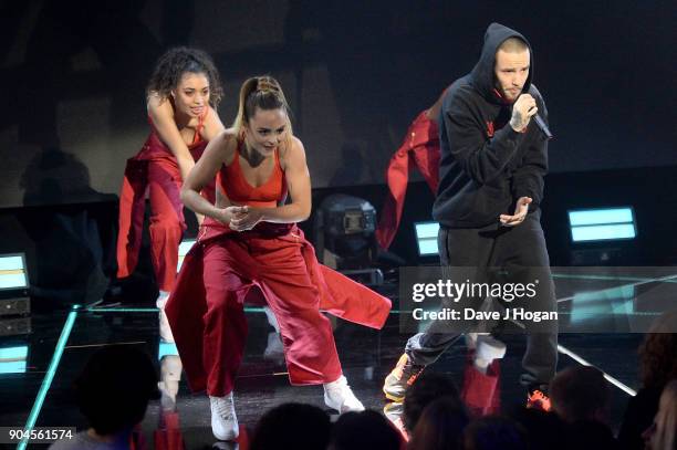 Images from this event are only to be used in relation to this event. Liam Payne performs at the BRIT Awards 2018 nominations at ITV Studios on...