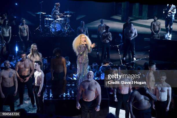 Images from this event are only to be used in relation to this event. Paloma Faith performs at the BRIT Awards 2018 nominations at ITV Studios on...
