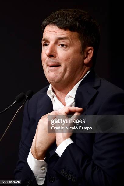 Matteo Renzi, Secretary of the Democratic Party and former Prime Minister of Italy, speaks on stage during a meeting called 'Energia Locale' with...