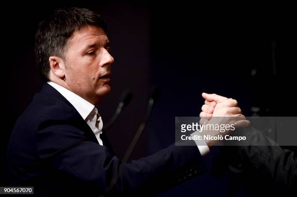 Matteo Renzi, Secretary of the Democratic Party and former Prime Minister of Italy, shakes hands during a meeting called 'Energia Locale' with local...