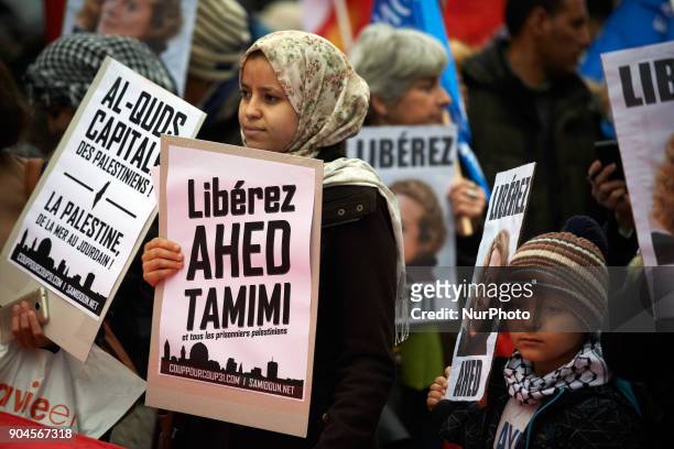 Demonstration In Support Of Ahed Tamimi in Toulouse, France, on 13 January 2018. After U.S. President Donald Trump recognized Jerusalem as Israels...