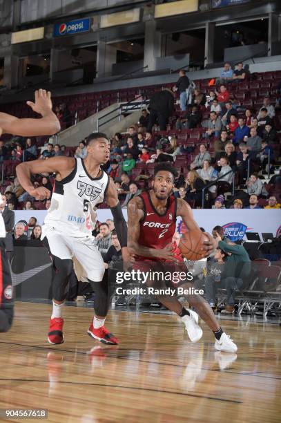 Derrick Jones Jr. #2 of the Sioux Falls Skyforce handles the ball during the NBA G-League Showcase Game 22 between the Sioux Falls Skyforce and the...