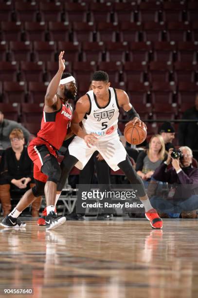 Bruno Caboclo of the Raptors 905 handles the ball during the NBA G-League Showcase Game 22 between the Sioux Falls Skyforce and the Raptors 905 on...