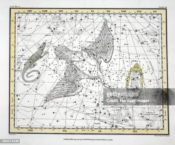 The Constellations Cygnus, Lacerta and Via Lactea, from A Celestial Atlas by Alexander Jamieson, pub. London 1822 .