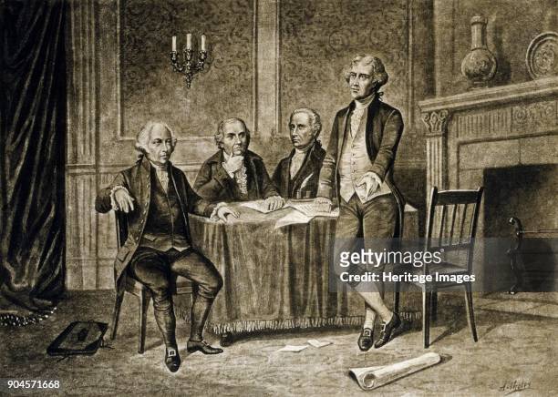 Leaders of the First Continental Congress pub. C.1894 . John Adams ; Gouverneur Morris ; Alexander Hamilton ; Thomas Jefferson ; held at Carpenter's...