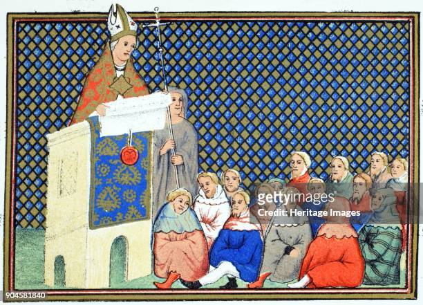 The Archbishop of Canterbury Thomas Arundel preaching to the English nobility against Richard II , copy from 'Le Prinse et mort du roy Richart by...
