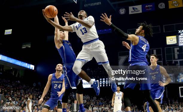 Naji Marshall of the Xavier Musketeers shoots the ball against the Creighton Bluejays at Cintas Center on January 13, 2018 in Cincinnati, Ohio.