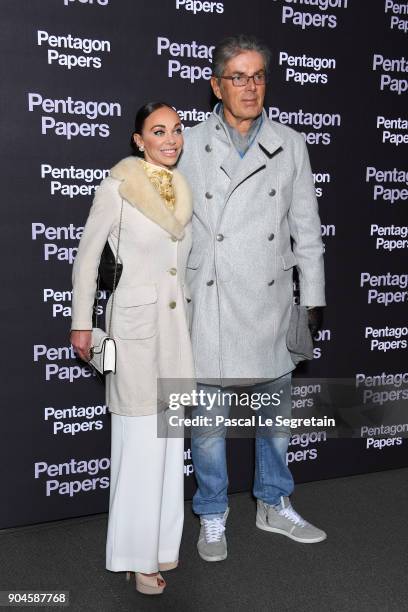 Alexandra Cardinale and Dominique Desseigne attend "Pentagon Papers" Premiere at Cinema UGC Normandie on January 13, 2018 in Paris, France.