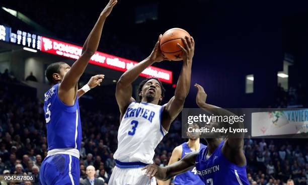 Quentin Goodin of the Xavier Musketeers shoots the ball against the Creighton Bluejays at Cintas Center on January 13, 2018 in Cincinnati, Ohio.