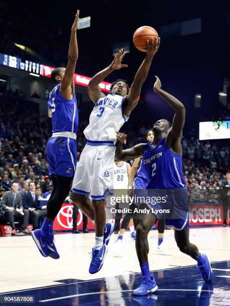 Quentin Goodin of the Xavier Musketeers shoots the ball against the Creighton Bluejays at Cintas Center on January 13, 2018 in Cincinnati, Ohio.