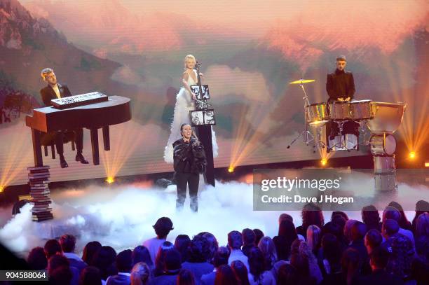 Images from this event are only to be used in relation to this event. Clean Bandit perform at the BRIT Awards 2018 nominations at ITV Studios on...