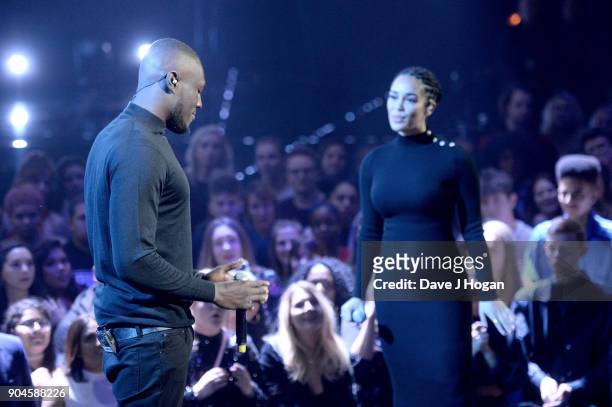 Images from this event are only to be used in relation to this event. Stormzy and Jorja Smith perform at the BRIT Awards 2018 nominations at ITV...
