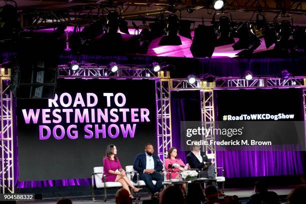 Director of Communications, Westminster Kennel Club, Gail Miller Bisher, Westminster Dog Show contenders Remy Smith-Lewis and Brandi Ritchie, and...