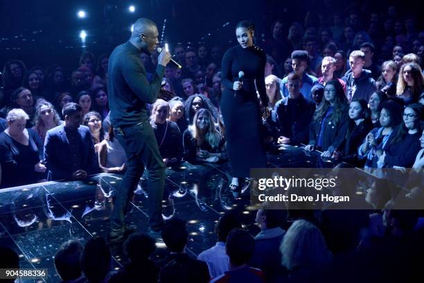 Images from this event are only to be used in relation to this event. Stormzy and Jorja Smith perform at the BRIT Awards 2018 nominations at ITV...