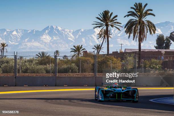 In this handout provided by Jaguar Racing - Nelson Piquet Jr. , Panasonic Jaguar Racing, Jaguar I-Type II during the Marrakech ePrix, Round 3 of the...