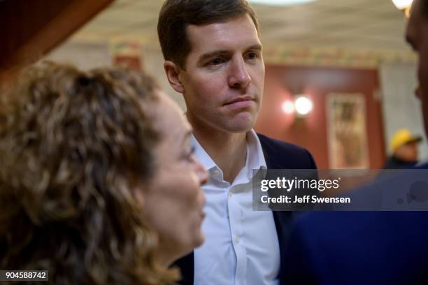 Democrat Conor Lamb, a former U.S. Attorney and US Marine Corps veteran running to represent Pennsylvania's 18th congressional district, before a...