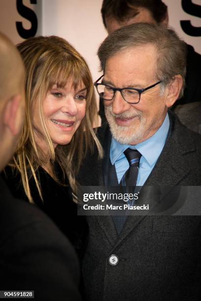 Actress Kate Capshaw and director Steven Spielberg attend the 'Pentagon Papers - The Post' Premiere at Cinema UGC Normandie on January 13, 2018 in...