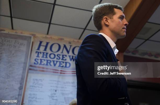 Democrat Conor Lamb, a former U.S. Attorney and US Marine Corps veteran running to represent Pennsylvania's 18th congressional district, before a...