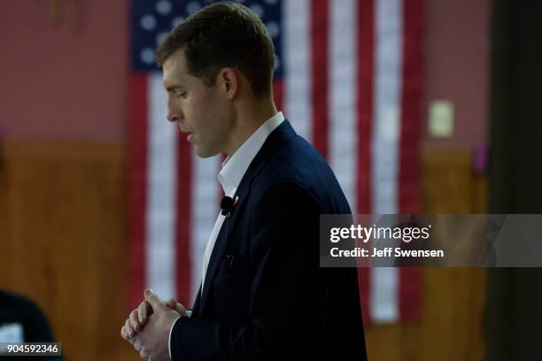 Democrat Conor Lamb, a former U.S. Attorney and US Marine Corps veteran running to represent Pennsylvania's 18th congressional district, speaks to an...