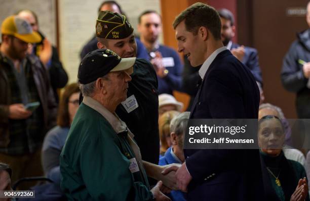 Democrat Conor Lamb, a former U.S. Attorney and US Marine Corps veterans running to represent Pennsylvania's 18th congressional district, speaks to...