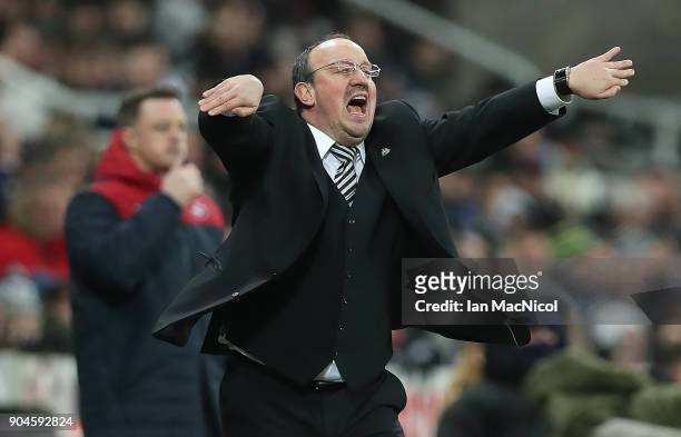 Newcastle United manager Rafa Benitez reacts during the Premier League match between Newcastle United and Swansea City at St. James Park on January...