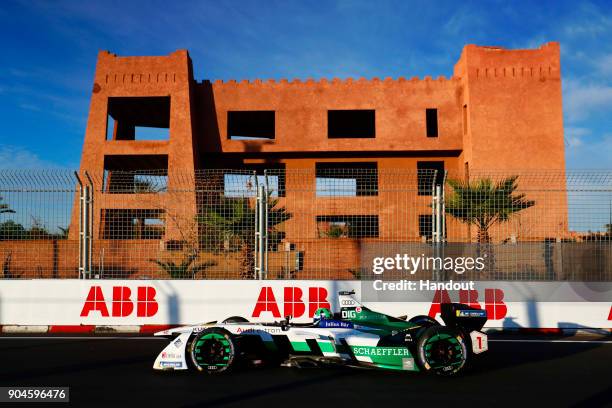 In this handout provided by FIA Formula E - Lucas Di Grassi , Audi Sport ABT Schaeffler, Audi e-tron FE04 in action during the Marrakech ePrix, Round...