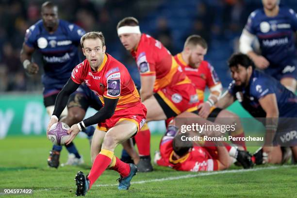 Sarel Pretorius of Newport in action during the European Rugby Challenge Cup match between Union Bordeaux Begles and Newport Dragons at stade Chaban...