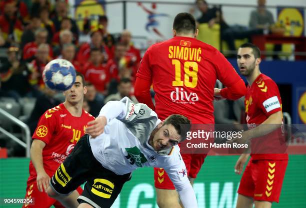 Hendrik Pekeler of Germany in action during the Men's Handball European Championship Group C match between Germany and Montenegro at Arena Zagreb on...